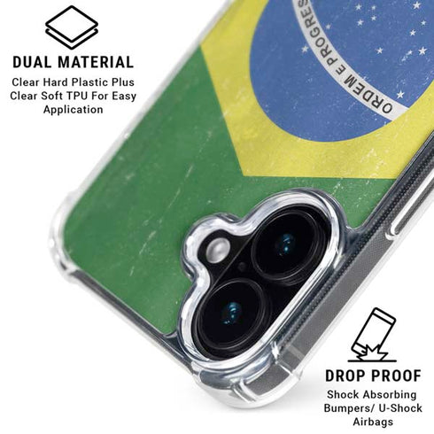 Brazil Flag Distressed iPhone 17 Clear Case